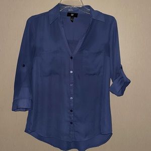 IZ Byer Collared Button Blouse Size Small, 3/4 Sleeve, Blue